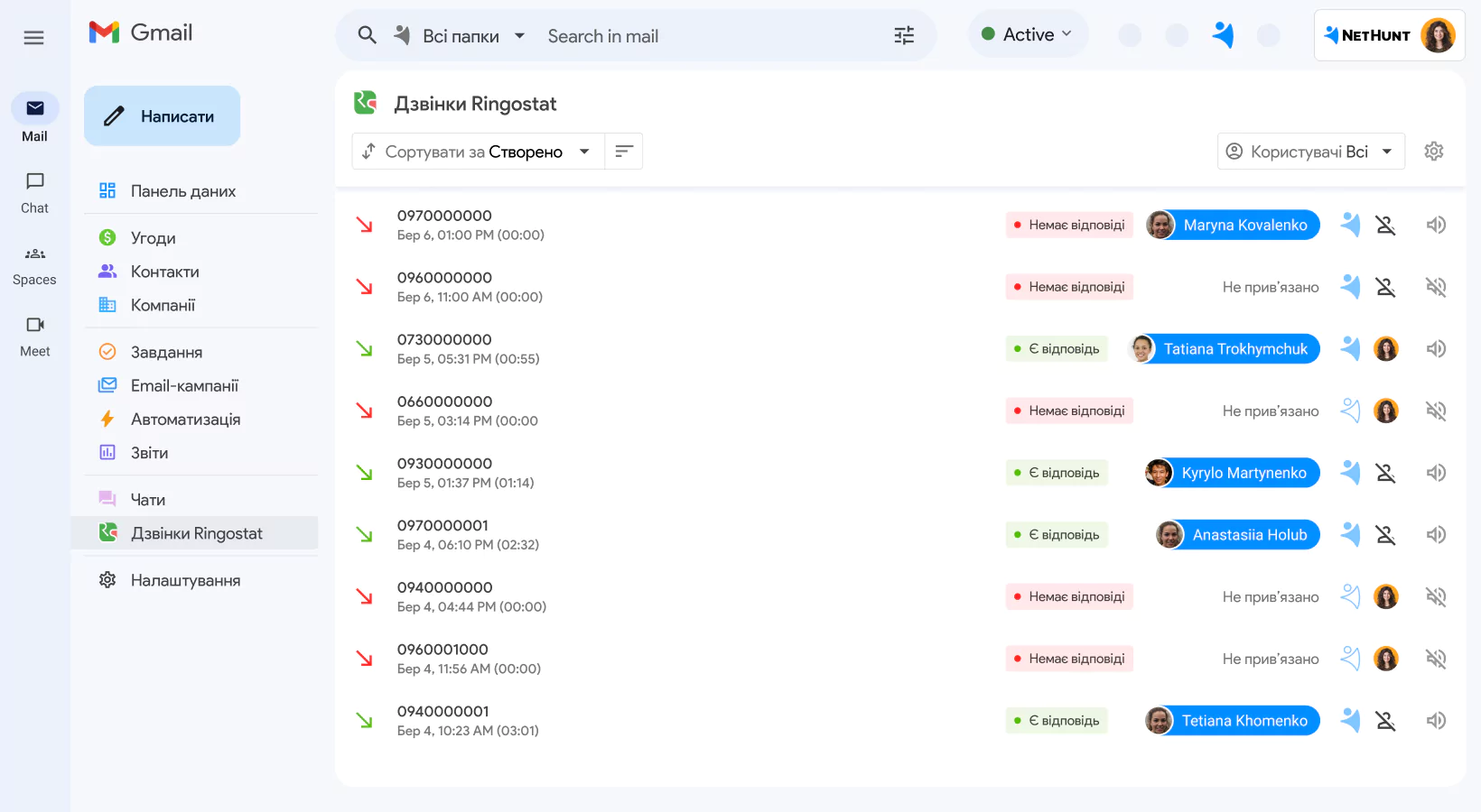 Інтеграція NetHunt CRM з телефонією Ringostat screen 1